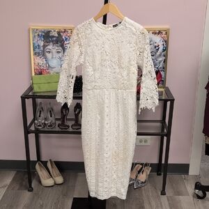 Boohoo White Lace Long Sleeve Dress